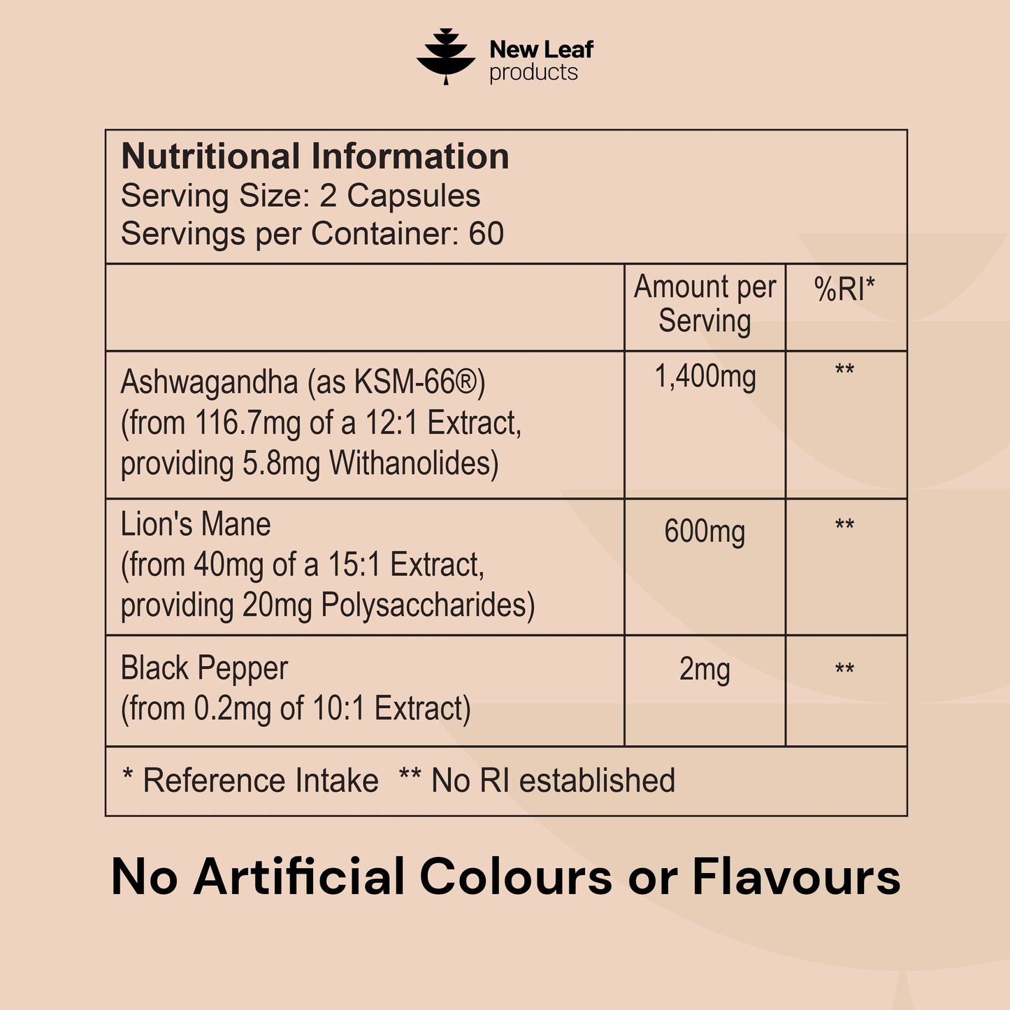 NEW LEAF PRODUCTS Ashwagandha KSM-66 and Lions Mane Capsules - High Strength 2000mg KSM-66 Ashwaghandha Root Extract and Lions Mane Mushroom Extract - 120 Vegan Capsules with Black Pepper - UK Made by New Leaf