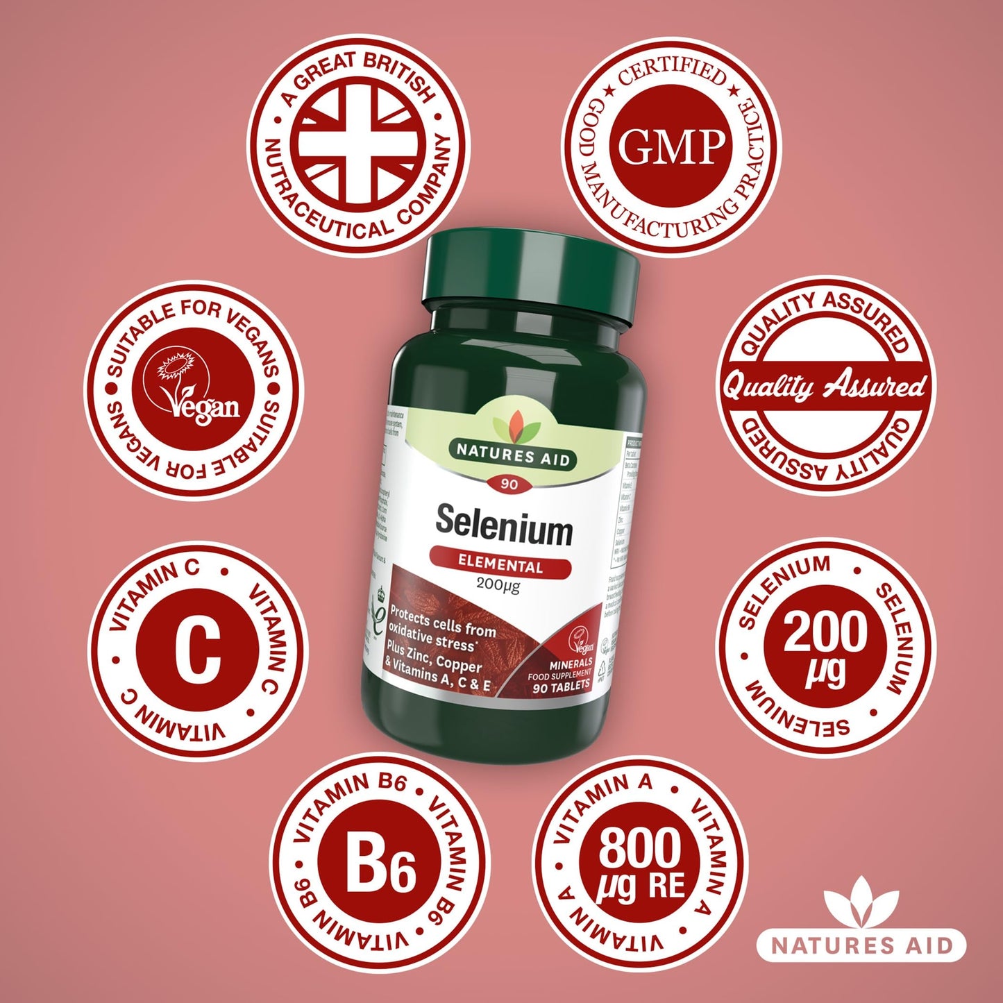 Natures Aid Selenium Tablets 200ug - High Potency Antioxidant Immune Support Supplement - Supports Thyroid Health Metabolism Wellness - Vegan Gluten-Free Non-GMO Natural Supplement - 90 Tablets