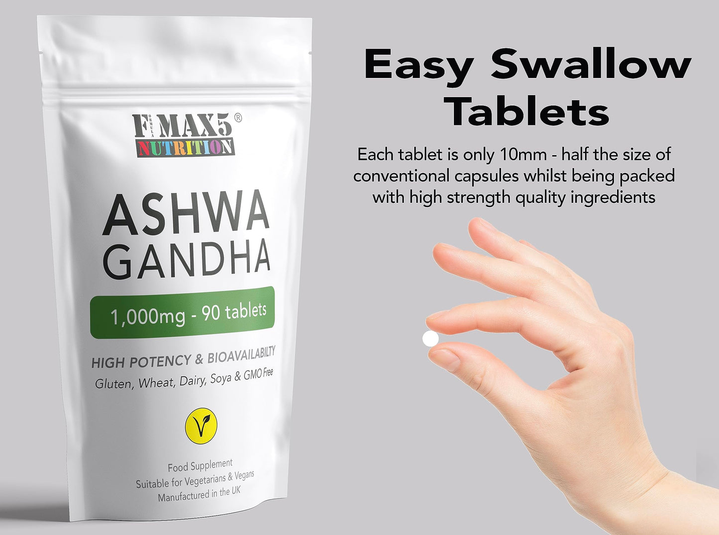 formula max5 nutrition Ashwagandha 1000mg - 90 Vegan Tablets Pure High Strength Root Extract - 3 Months Supply - Supplement for Men & Women - Non-GMO & Made in The UK