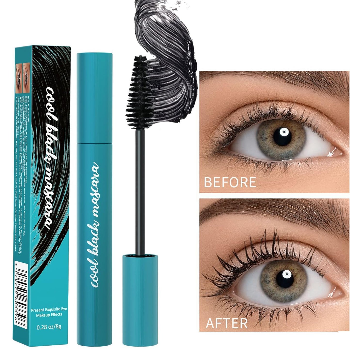 HERBENJOY Mascara Black, Liquid Lash Extensions Mascara, Waterproof & Smudge-Proof Thickening & Curling Lashes, No Clumping, Long-Lasting Volumizing Tubing Mas cara, Natural Hypoallergenic Mas-cara