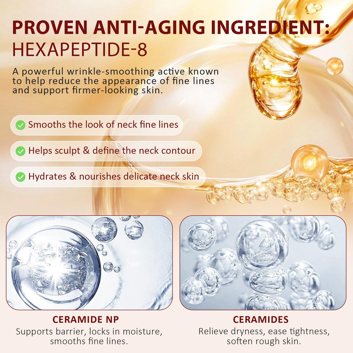 CiAIplw AH-8 Neck Firming Cream - Roll On Neck Creams for Tightening and Firming-Tighten And Lift Neck Cream Contains Hexapeptide Reduce Wrinkles, Fine Lines And Double Chin, Firm And Lift Sagging Skin, 120g