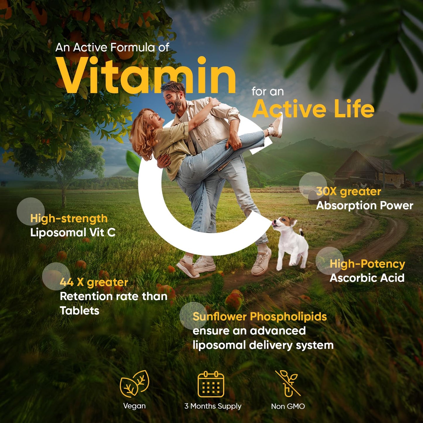 Liposomal Vitamin C Capsules 1000mg - 180 Vegan Capsules (3 Month Supply) - High Strength Ascorbic Acid with Rosehip Extract - Lypospheric Vitamin C - Liposomal VIT C Supplement - Non-GMO