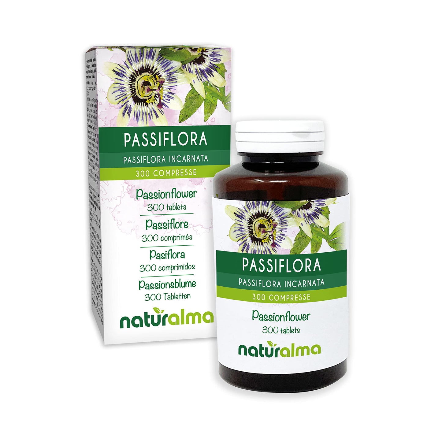 Passionflower (Passiflora incarnata) herb with Flowers NATURALMA | 150 g | 300 Tablets of 500 mg | Food Supplement | Natural and Vegan
