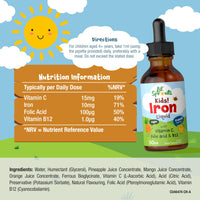 Carlyle Iron Drops for Kids | 50mL | with Vitamin C, B12, and Folic Acid | Tropical Flavoured Liquid Food Supplement | 10mg of Iron Per Serving | Vegan | by Lil' Sprouts