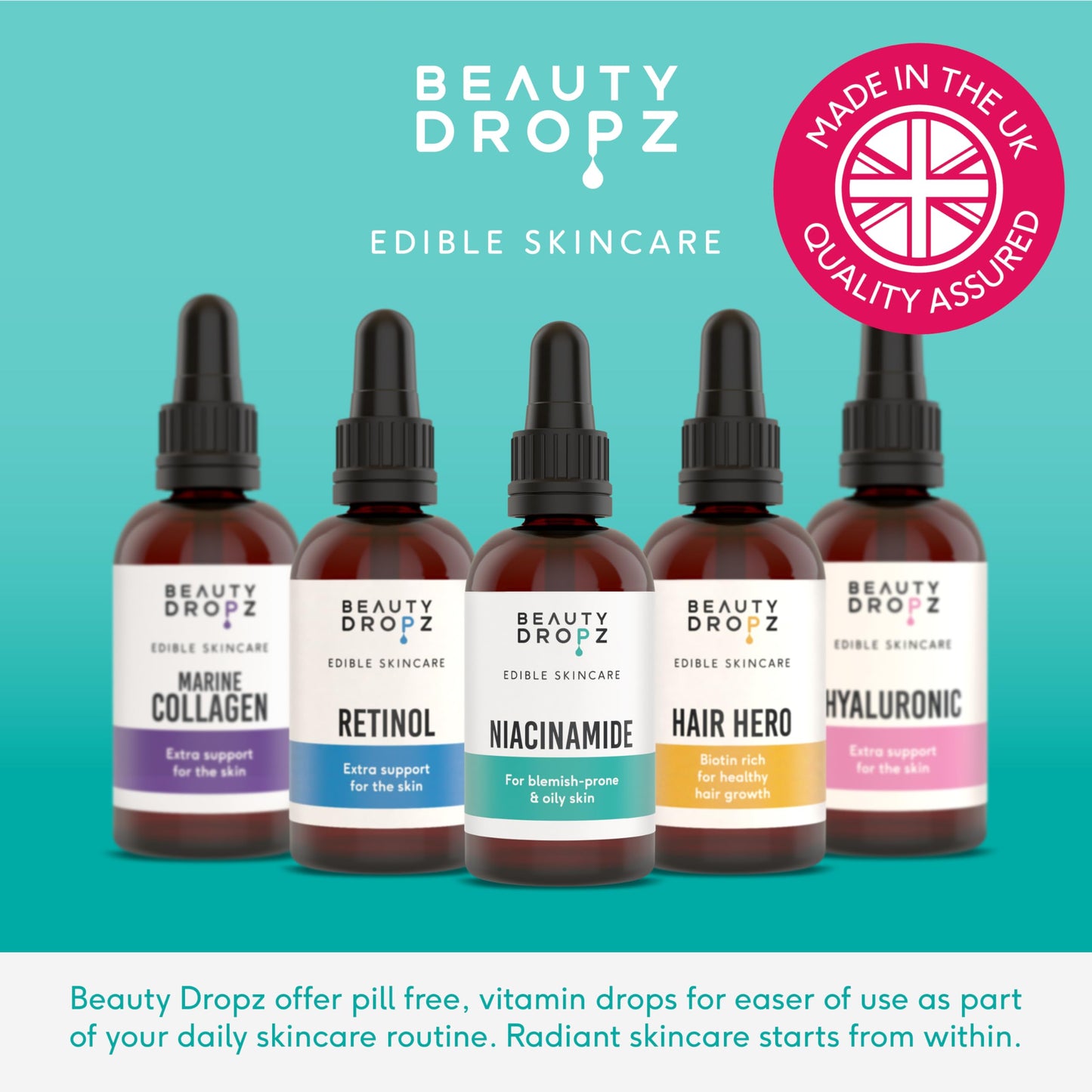 Beauty Dropz Niacinamide Oral Skin Care Drops – Vitamin B3 / Edible Serum for Blemish-Prone Skin – Dark Spot Corrector – Vegan Skincare – Pore Minimising – Pineapple Flavour – 60ml