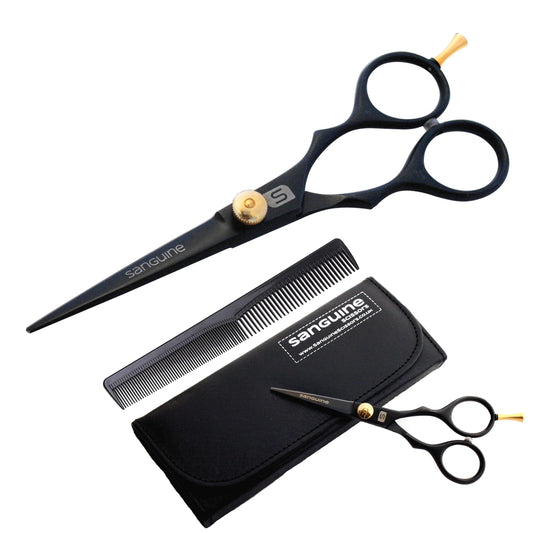 Sanguine Professional Hair Scissors, Japanese Convex Hair Cutting Scissors, Hairdressing Scissors Suitable for All Hair Types. 5.5" (14 cm) - Ultra-Sharp Blades No More Split Ends - Includes Case, Hair Comb