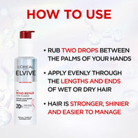 L'Oreal Paris L'Oréal Paris Elvive Bond Repair Leave-In Serum, with Citric Acid Complex, for Stronger Hair, Heat Protection, 12x Less Split-Ends, 98% Stronger, 82% More Shine for Damaged Hair, 150ml