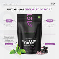 ALPHA01 Organic Elderberry Extract 7500mg – High Strength Black Sambucus Extract – 90 Vegan Capsules (3 Months Supply) – Resealable and Recyclable Pouch – by Alpha01