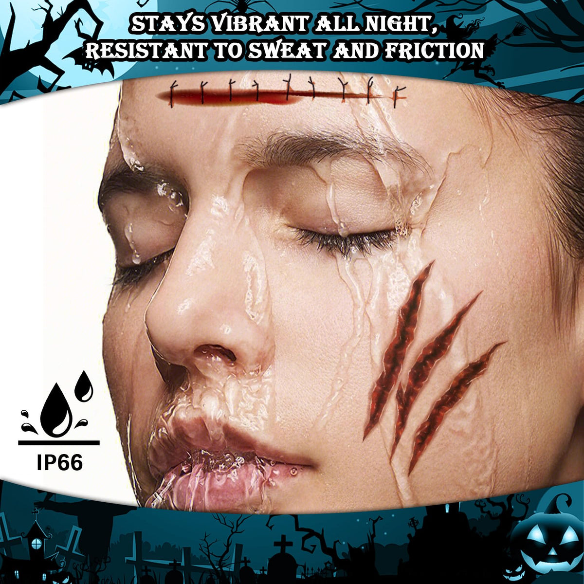 AUXHCYL Halloween Tattoos(9 Sheets),Scar Tattoos Stickers with Fake Scab Blood,Zombie Makeup Halloween Face Stickers,Temporary Tattoos For Men Women