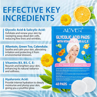 Generic Glycolic Acid Pads 40P, Acid Brush Cotton Pads, Glycolic Acid 20% Resurfacing Pads, With Vitamins B3, B5, C, E & Collagen, Exfoliates Surface Skin, For Smooth & Radiant Skin