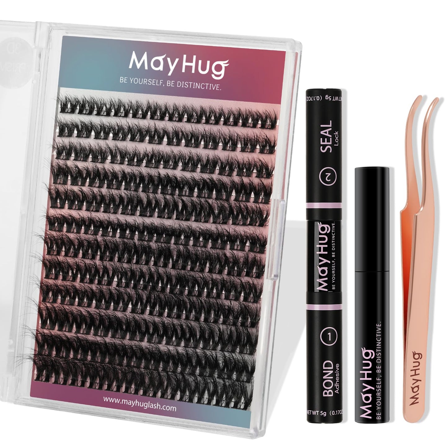 Mayhug MayHug Cluster Lashes 3D Wispy Cluster Lashes Kit Waterproof Lash Clusters 8-18MM C Curl Lashes Cluster 144Pcs Individual Eyelashes Kit with Remover, Bond and Seal (Prism, 4 In 1)