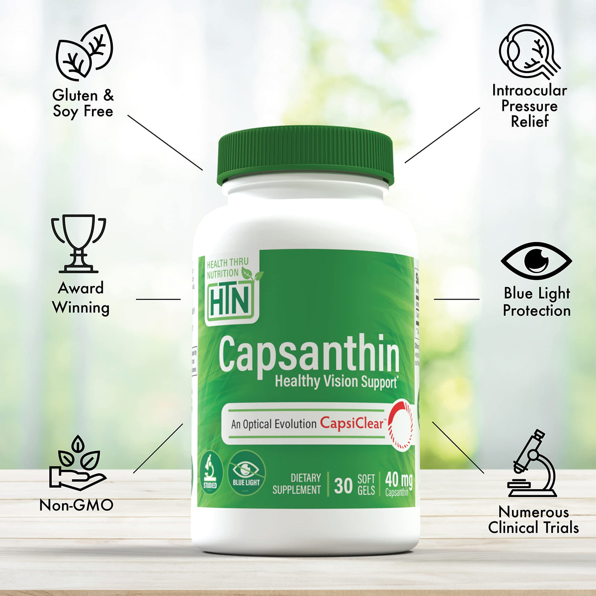 Health Thru Nutrition Capsanthin 40mg - Ultimate Eye Supplement | Healthy Vision Support & Blue Light Protection Dry Eye Relief as CapsiClear Derived from Capsicum Annuum | Pack of 30