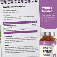 VitaBright Odourless Garlic Capsules High Strength | 30,000mg | 180 Capsules | Daily Dose - 2 Odorless Garlic Tablets for Adults | Odourless Extract Supplement | High Allicin Pearls for Women & Men