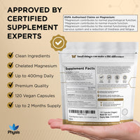 Physis Magnesium Glycinate 400mg | High Strength Elemental for Sleep, Mind & Muscle | Vegan Chelated Magnesium Bisglycinate | Bioavailable | Non-Laxative Natural Mineral | 120 x Magnesium Capsules