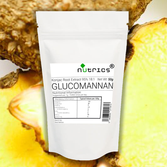 Nutrics® Glucomannan 95% Konjac Fiber 18:1 Extract Supplement V 50g Powder - 18kg of Glucomannan Powder = 1kg of Nutrics® Glucomannan Extract