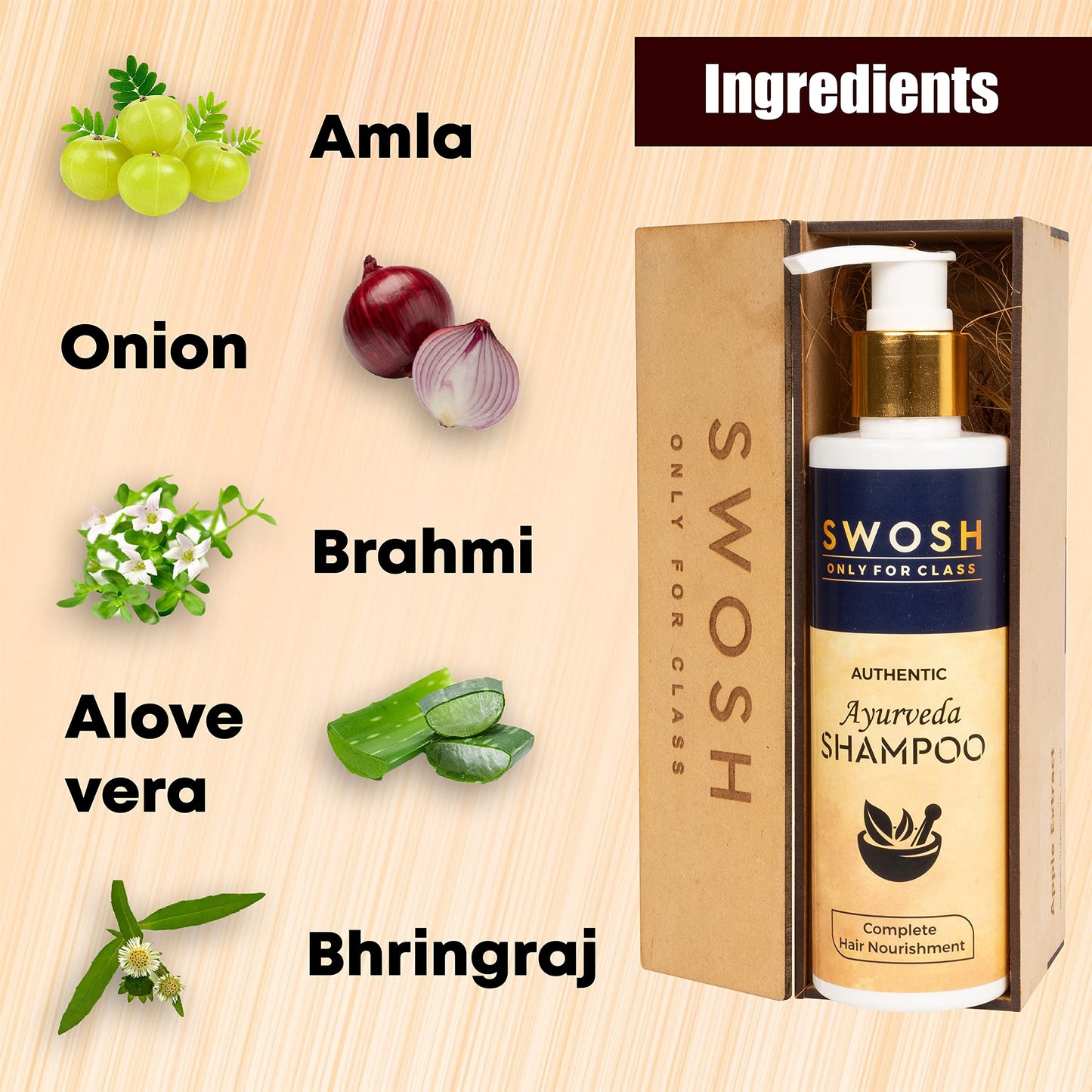 SWOSH Ayurvedic Shampoo for Hair Fall Control and Hair Growth Made With Goodness Of Amla, Onion, Brami, Alove vera, Bhringraj Extract with 15 Ayurvedic Herbs| All Hair Types |200 ml (Pack of 1)