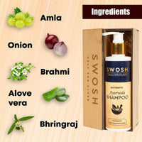 SWOSH Ayurvedic Shampoo for Hair Fall Control and Hair Growth Made With Goodness Of Amla, Onion, Brami, Alove vera, Bhringraj Extract with 15 Ayurvedic Herbs| All Hair Types |200 ml (Pack of 1)