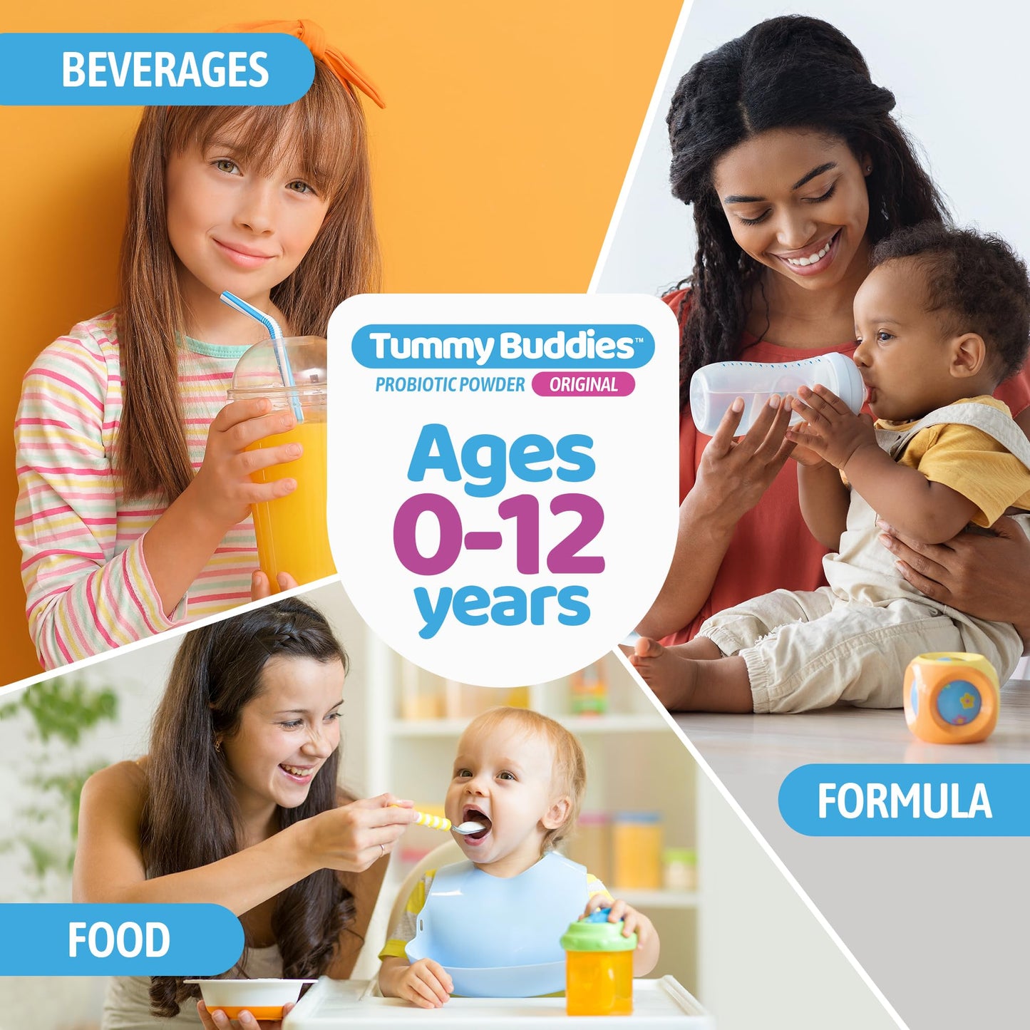 Tummy Buddies Probiotic Powder for Babies, Children and Mums - 7 Strain Pro Bio Culture Complex with Prebiotics (FOS) – Gut Friendly Bacteria for Infants and Kids 0-12 Years – 60g - 60 Days Supply