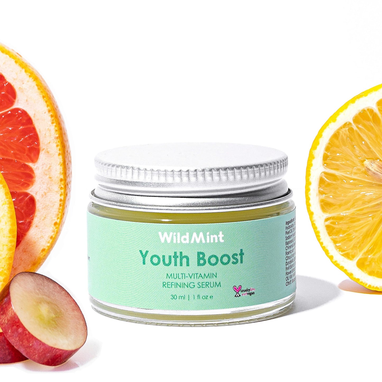 WildMint Youth Boost Natural Face Serum | Hydrating Anti-Aging Serum for Sensitive, Dry, Mature & Menopause Skin | Hyaluronic Acid & Vitamin C | UK Made Vegan & Cruelty-Free Skincare | 30ml