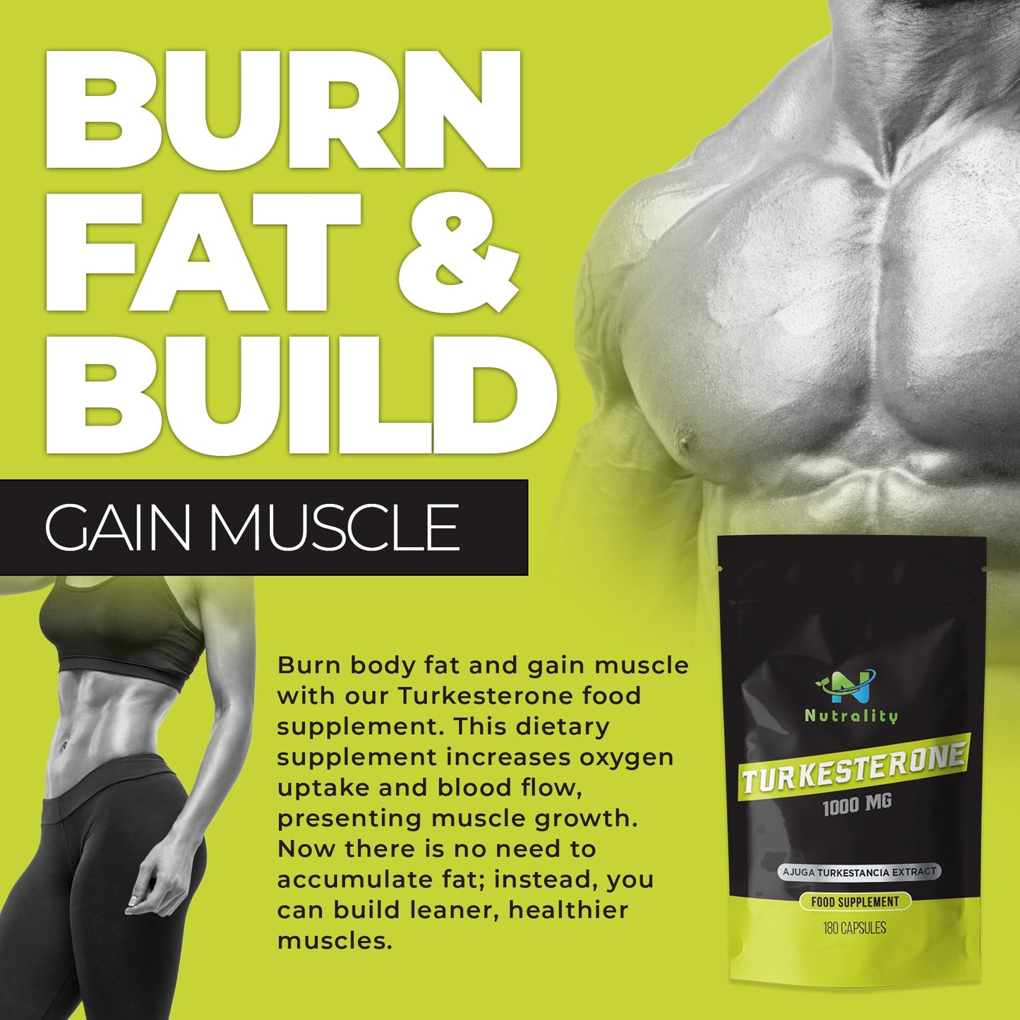 Nutrality Turkesterone Supplement 1000mg | Muscle Building, Recovery & Mood Boost | Strength Enhancer, Immune Support, Ajuga Turkestancia Extract |180 Day Supply Capsules, Vegan