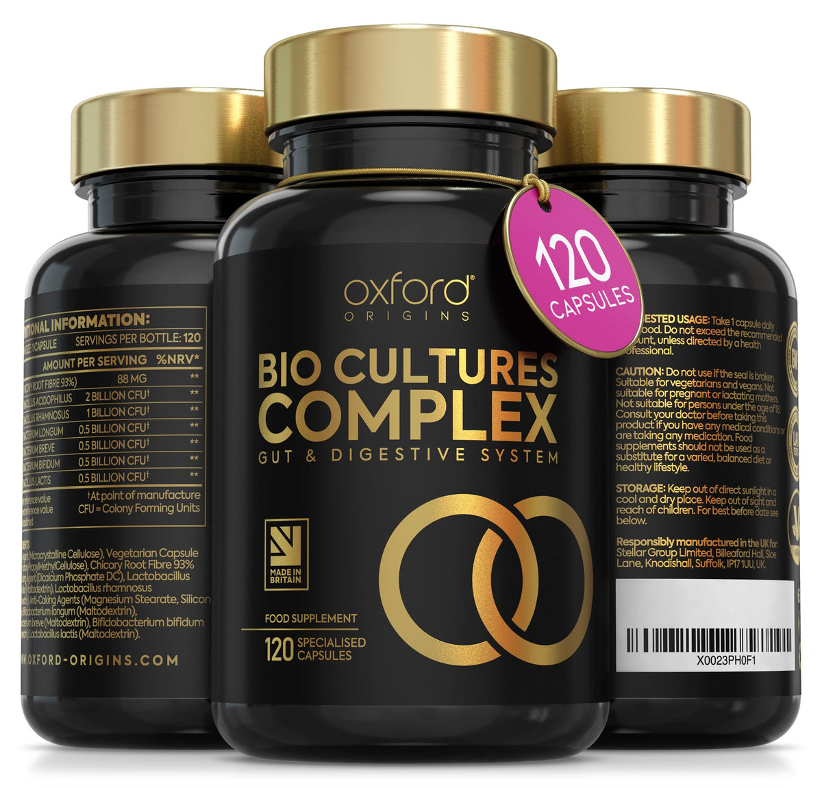 Oxford Origins Advanced Probiotics for Gut Health | Made in the UK | Scientifically Formulated Pre & Probiotic Gut Health Supplements | Capsules with 5 Billion Bacterial Cultures, 100 Billion CFU/g | 120 Capsules