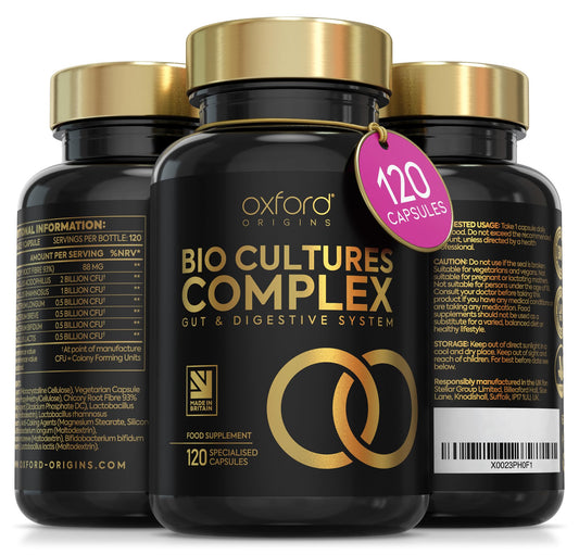 Oxford Origins Advanced Probiotics for Gut Health | Made in the UK | Scientifically Formulated Pre & Probiotic Gut Health Supplements | Capsules with 5 Billion Bacterial Cultures, 100 Billion CFU/g | 120 Capsules