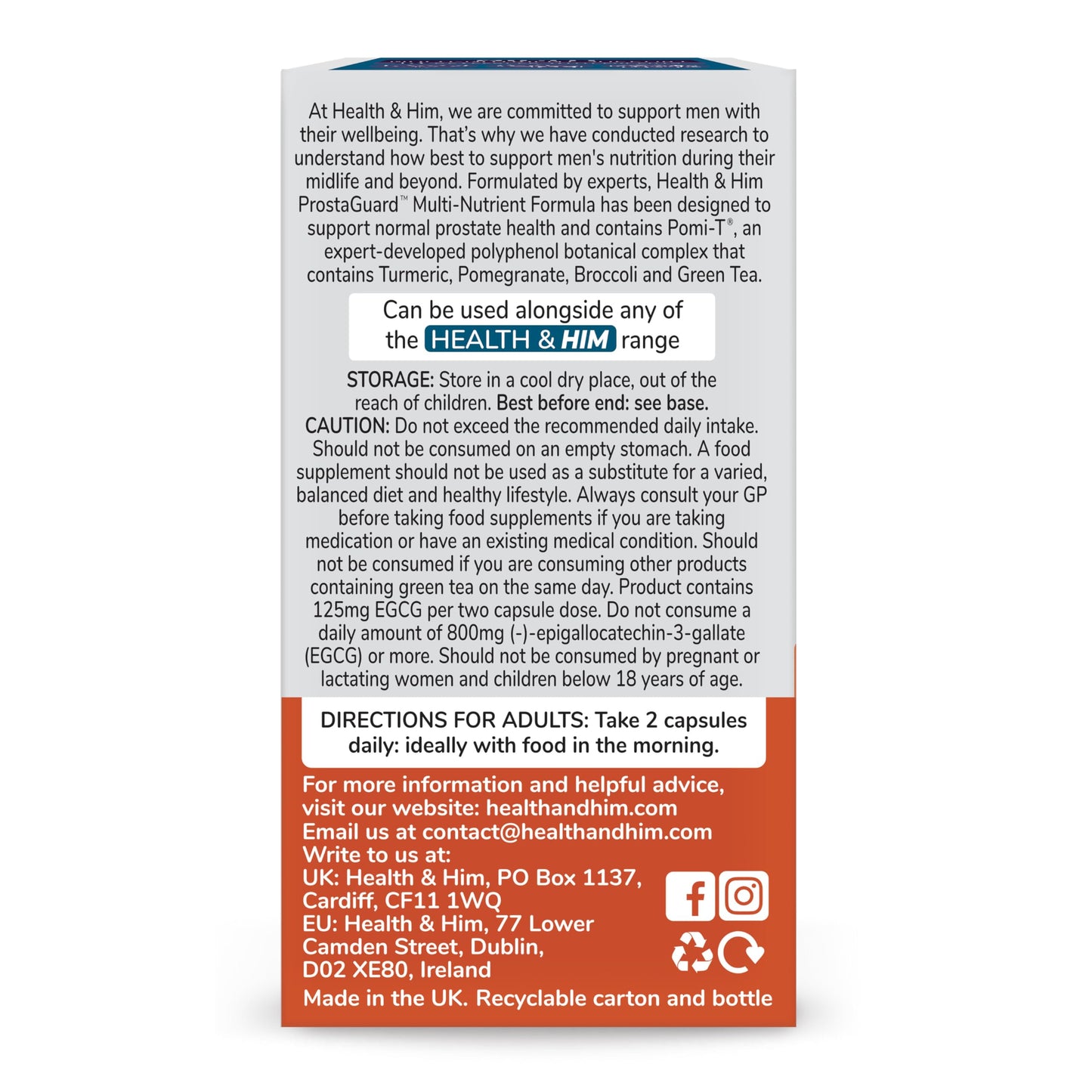 Health and Him Health & Him Prostate Supplements for Men - with Pomi-T Polyphenol Blend, Turmeric, Selenium & Zinc, Vegan & Gluten Free - 3 Month Supply, 180 Capsules