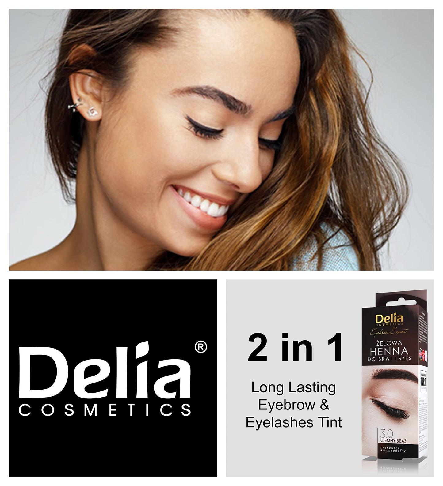 Delia Cosmetics - DARK BROWN Eyebrow & Eyelashes Tint, Innovative Formula, Easy 15 Applications, Full Treatment Kit