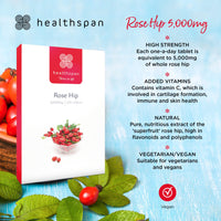 Healthspan Rose Hip 5,000mg (120 Tablets) | Supports Joints & Immune Health | Helps Maintain Healthy & Flexible Joints | Added Vitamin C | High In Flavonoids & Polyphenols | Vegan