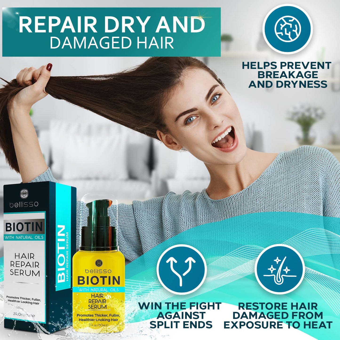 Biotin Hair Thickening Serum for Men and Women - Repair Thinning Hair, Increase Volume and Shine