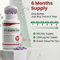 Vegan Vitamin B12 Methylcobalamin 1000mcg 180 Tablets (6 Months Supply) Made in the UK by Nutri-Ark