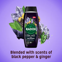 Radox Mineral Therapy Feel Recovered 2-in-1 Shower Gel & Shampoo Men's Body Wash with magnesium and a black pepper & ginger scent for a soothing experience 450 ml