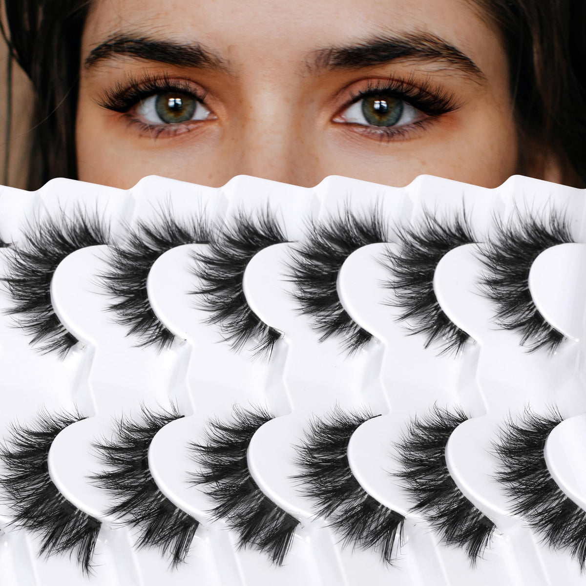 Himirell False Eyelashes 6D Lightweight Natural Comfortable 7-14 mm Demi Wispy Cat Eye Lashes Clear Band Daily Eyelashes Strips Fluffy Soft Fake Eyelashes Packs