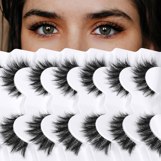Himirell False Eyelashes 6D Lightweight Natural Comfortable 7-14 mm Demi Wispy Cat Eye Lashes Clear Band Daily Eyelashes Strips Fluffy Soft Fake Eyelashes Packs