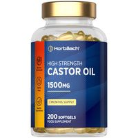 Horbäach Castor Oil Capsules 1500mg | 200 Softgel Capsules | Digestive Health | Rich in Omega 6 & 9 | Pure Castor Oil Supplement | By Horbaach