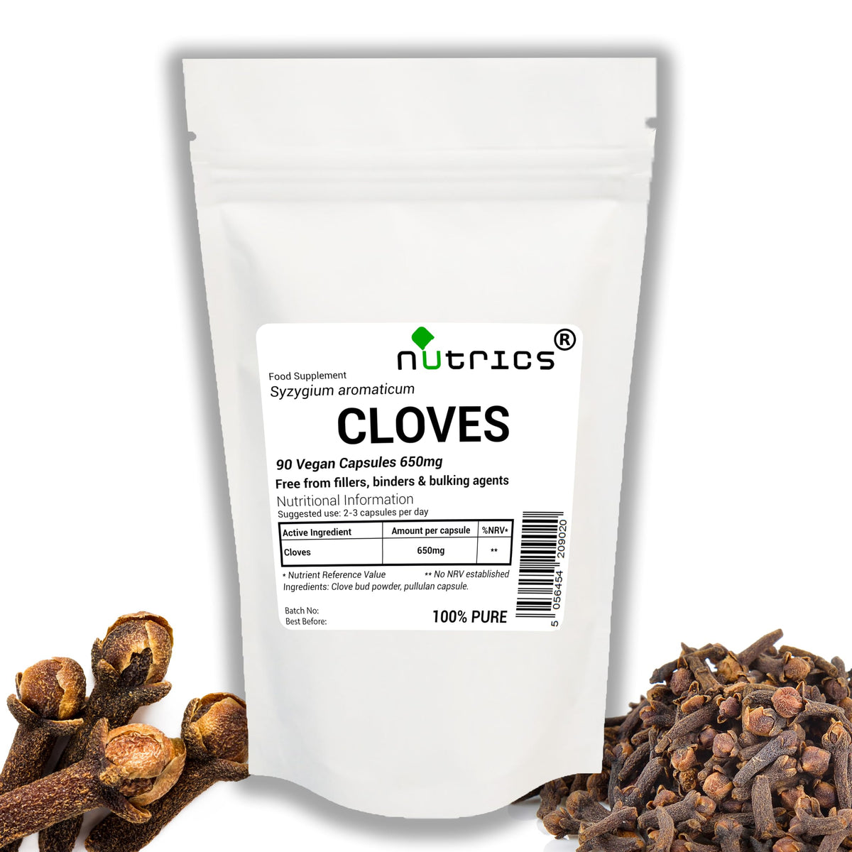 Nutrics® 650mg Clove Pure 90 V Capsules Supplements (1 Month Supply) - Cloves Syzygium aromaticum - Suitable for Vegan Vegetarian No Fillers Binders or Bulking Agents
