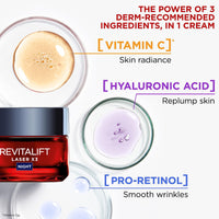 L'Oreal Paris Revitalift Laser Face Moisturiser, X3 Triple Action Anti-Ageing Night Cream With Pro Retinol, Hyaluronic Acid and Vitamin C- 50 ml