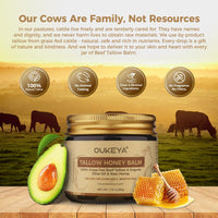 OUKEYA Beef Tallow Skin Care, Beef Tallow Face Cream, Tallow and Honey Balm, Deeply Nourishing for Face & Body (Enhanced Moisturising Version, 50g)