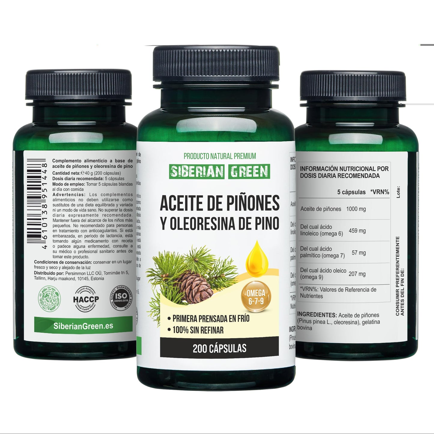 Siberian Green Pine Nut Oil w/Pine Resin Capsules 200 Softgels Wild Harvested Siberia Altai Cold Pressed Unrefined