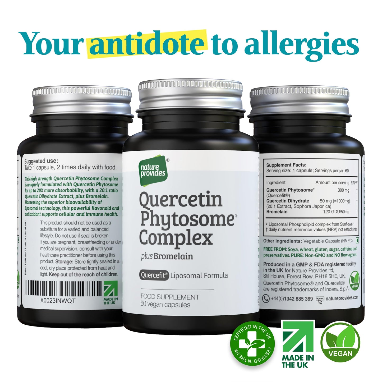 Nature Provides Quercetin Phytosome (Quercefit) Bromelain 60 Vegan Caps