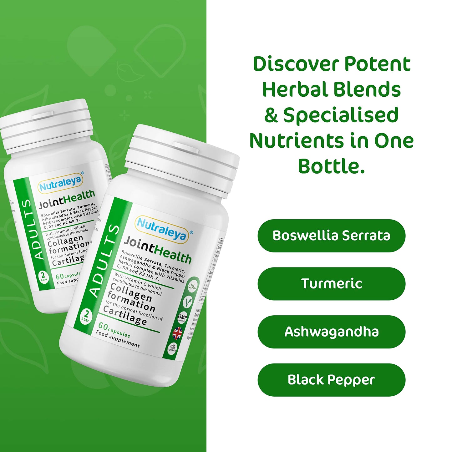 Nutraleya Joint Supplements for Men & Women (60 Capsules ) - Boswellia Serrata, Black Pepper, Ashwagandha, & Turmeric Supplement - Joint Care Supplements - Natural, Plant-Based