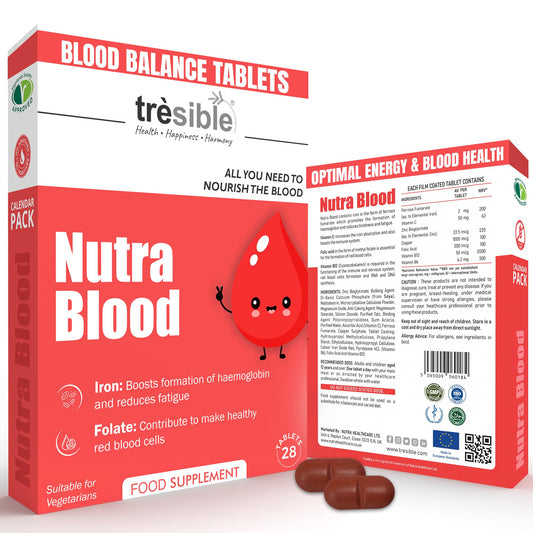 Tresible Trèsible Nutra Blood Iron Tablets High Strength (4-Week Supply) Vitamins C, B12 - B6 & Folic Acid Iron Supplement for Women & Men to Reduce Tiredness and Support Immunity, Iron Tablets Women & Men
