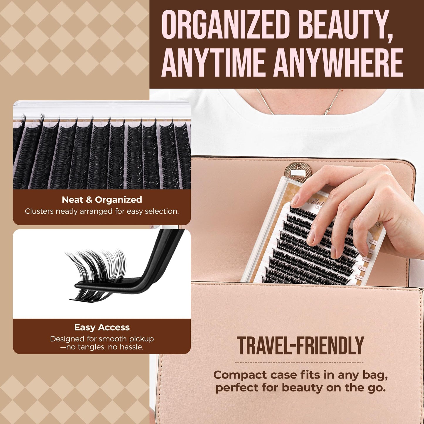 LASHVIEW Cluster Lashes 144Pcs D Curl Lash Clusters Natural Fluffy and Wispy Lashes Individual Cluster Super Thin Band Individual Eyelashes Soft and Comfortable for All Day (B24)