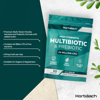 Horbäach Probiotics & Prebiotics 44 Billion CFU | Bio Cultures Complex Multi-Strain Formula with Inulin | 60 Vegan Capsules | by Horbaach