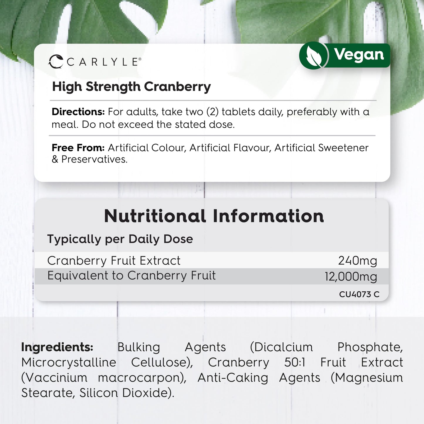 Cranberry Tablets 12,000mg | Supplements for Women | 120 Pills | Vegan | by Carlyle