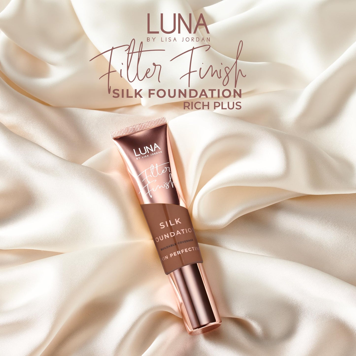 LUNA BY LISA JORDAN LUNA Silk Foundation in RICH PLUS BROWN Shade - Contains Hyaluronic Acid, Vitamin C & A, Aloe Vera, and Shea Butter - Brightening Dewy Foundation Makeup - Hydrating Cream Foundation for Dry Skin