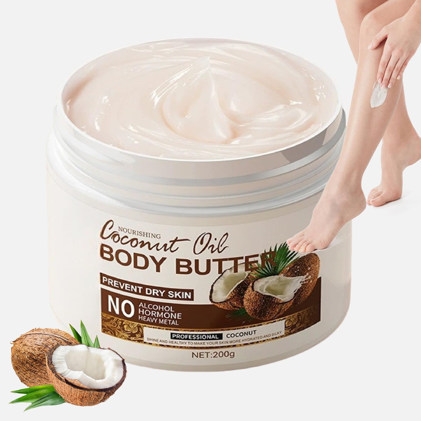 EliiSkinn Coconut Body Butter 200g – Intense Moisturizer for Dry Skin, Enriched with Coconut Oil. Deeply Nourishes, Soothes, and Hydrates for Silky Smooth Skin. Daily Skin Care Routine，Create Silky Skin