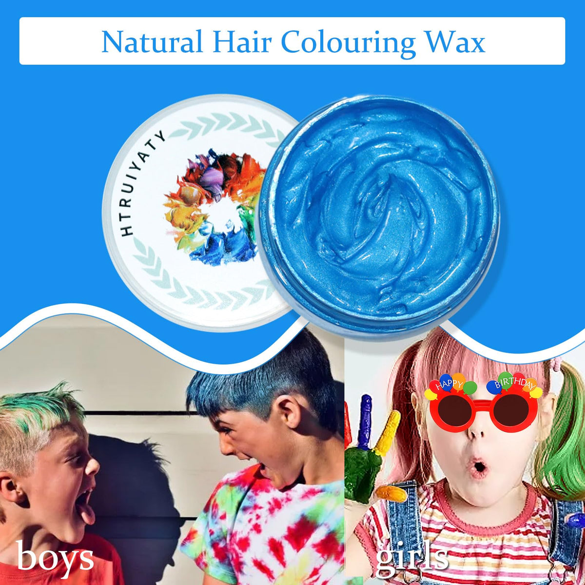 HTRUIYATY Temporary Blue Hair Colour Wax Natural Washable Instant Hair Color Pomades Mud for Kids Adult Cosplay Halloween Party