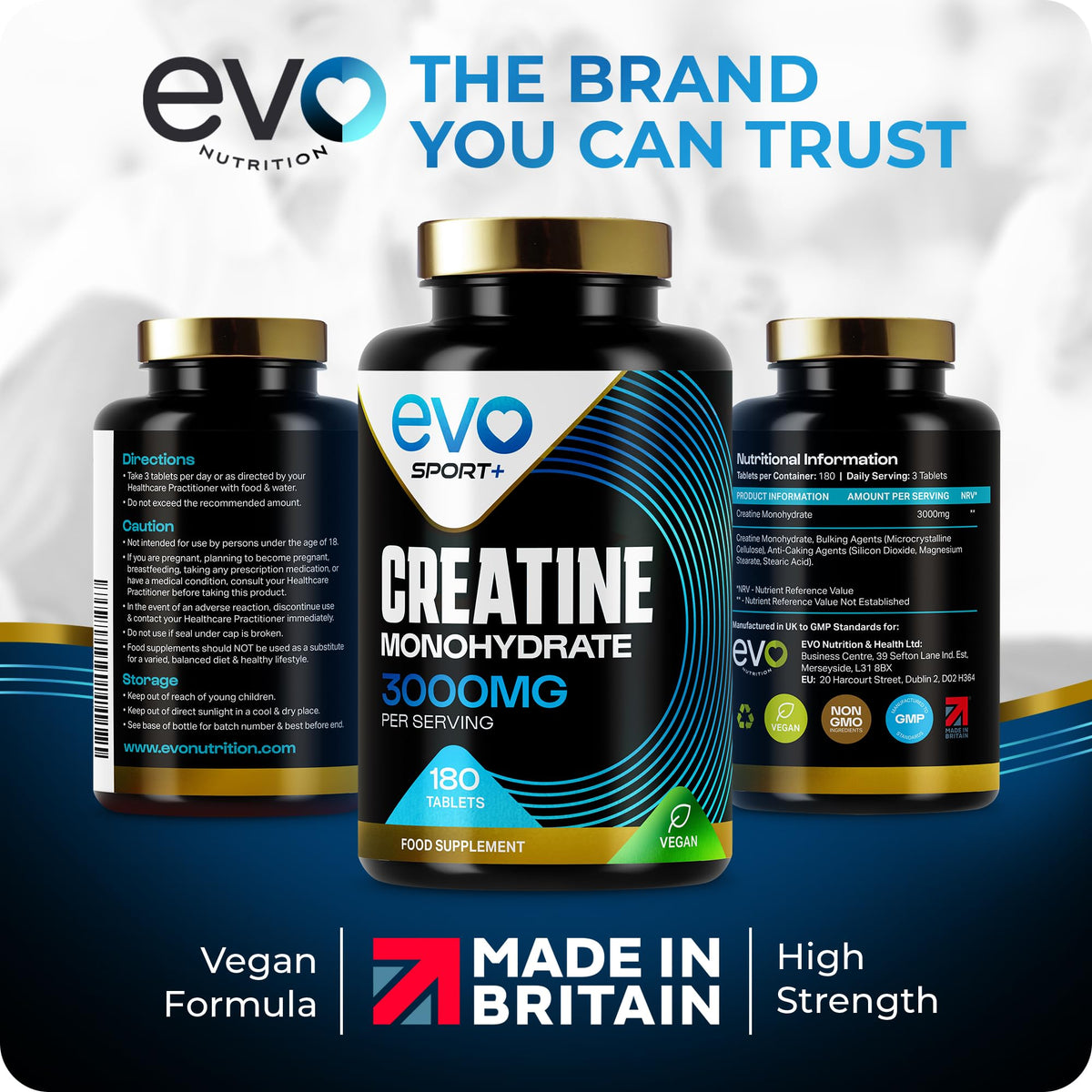 EVO NUTRITION EVO Nutrition Creatine Monohydrate 3000mg, 180 Unflavoured Tablets