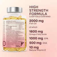 AAVALABS Omega 3 Fish Oil 2000mg per Daily dose (2 softgels) - 1000mg EPA + 500 mg DHA per dose - High Strength Omega 3 Fatty Acids Supplements - Molecularly Distilled - 120 Capsules - 60 Days Supply